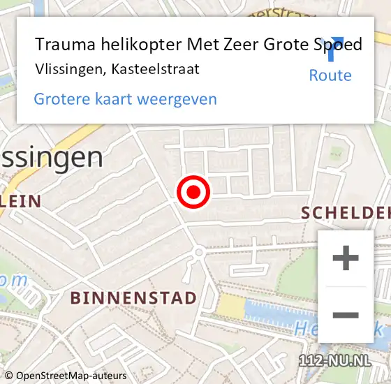 Locatie op kaart van de 112 melding: Trauma helikopter Met Zeer Grote Spoed Naar Vlissingen, Kasteelstraat op 17 maart 2024 21:15