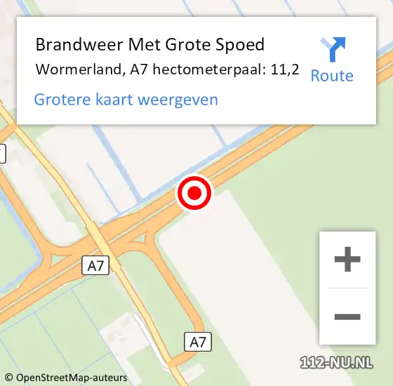 Locatie op kaart van de 112 melding: Brandweer Met Grote Spoed Naar Wormerland, A7 hectometerpaal: 11,2 op 17 maart 2024 21:21