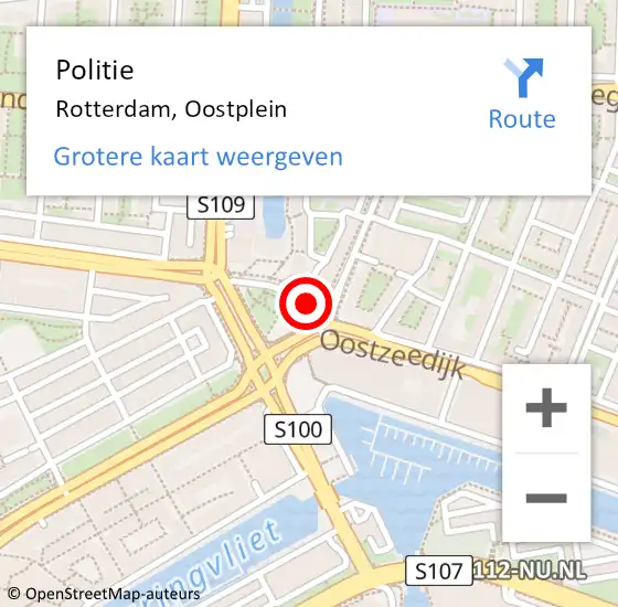 Locatie op kaart van de 112 melding: Politie Rotterdam, Oostplein op 17 maart 2024 21:52