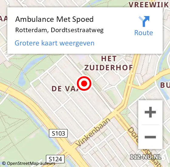 Locatie op kaart van de 112 melding: Ambulance Met Spoed Naar Rotterdam, Dordtsestraatweg op 17 maart 2024 22:50