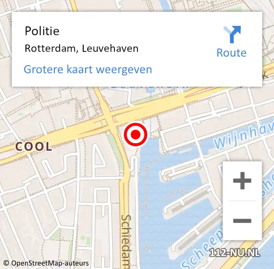 Locatie op kaart van de 112 melding: Politie Rotterdam, Leuvehaven op 17 maart 2024 22:52