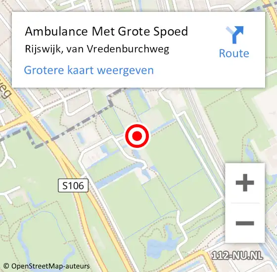 Locatie op kaart van de 112 melding: Ambulance Met Grote Spoed Naar Rijswijk, van Vredenburchweg op 18 maart 2024 02:43