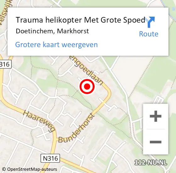 Locatie op kaart van de 112 melding: Trauma helikopter Met Grote Spoed Naar Doetinchem, Markhorst op 18 maart 2024 04:57