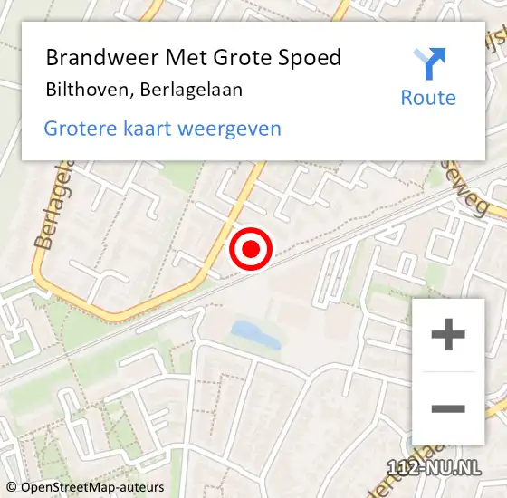 Locatie op kaart van de 112 melding: Brandweer Met Grote Spoed Naar Bilthoven, Berlagelaan op 18 maart 2024 05:53