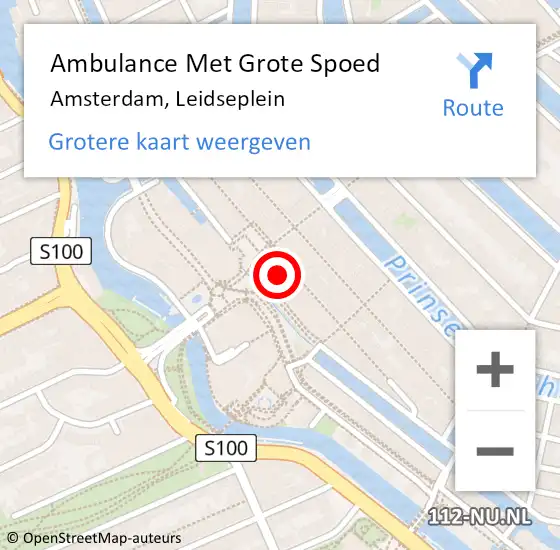Locatie op kaart van de 112 melding: Ambulance Met Grote Spoed Naar Amsterdam, Leidseplein op 18 maart 2024 07:26