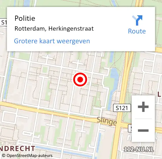 Locatie op kaart van de 112 melding: Politie Rotterdam, Herkingenstraat op 18 maart 2024 07:53