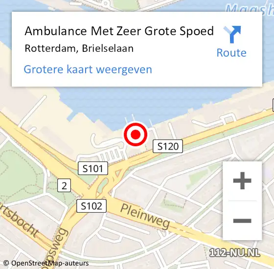 Locatie op kaart van de 112 melding: Ambulance Met Zeer Grote Spoed Naar Rotterdam, Brielselaan op 18 maart 2024 07:55