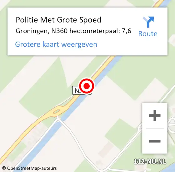 Locatie op kaart van de 112 melding: Politie Met Grote Spoed Naar Groningen, N360 hectometerpaal: 7,6 op 18 maart 2024 08:20
