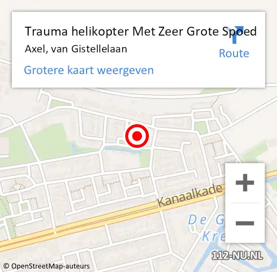 Locatie op kaart van de 112 melding: Trauma helikopter Met Zeer Grote Spoed Naar Axel, van Gistellelaan op 18 maart 2024 09:22
