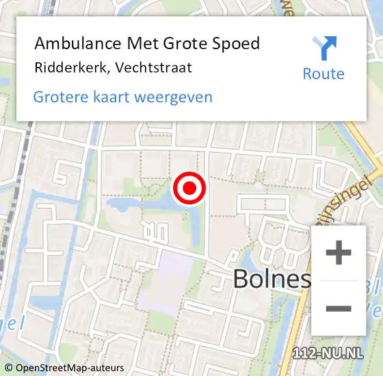 Locatie op kaart van de 112 melding: Ambulance Met Grote Spoed Naar Ridderkerk, Vechtstraat op 18 maart 2024 10:09