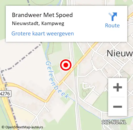 Locatie op kaart van de 112 melding: Brandweer Met Spoed Naar Nieuwstadt, Kampweg op 18 maart 2024 10:10