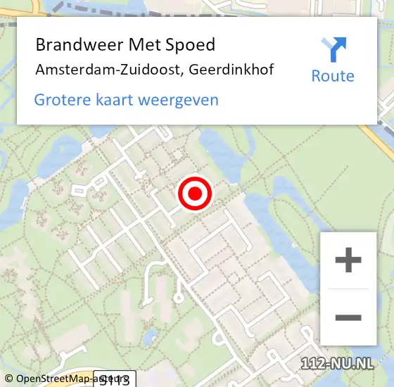 Locatie op kaart van de 112 melding: Brandweer Met Spoed Naar Amsterdam, Geerdinkhof op 18 maart 2024 10:36