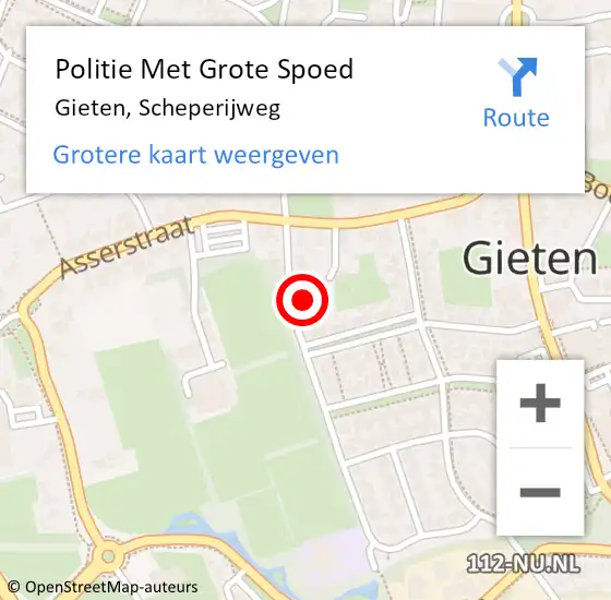 Locatie op kaart van de 112 melding: Politie Met Grote Spoed Naar Gieten, Scheperijweg op 18 maart 2024 11:01