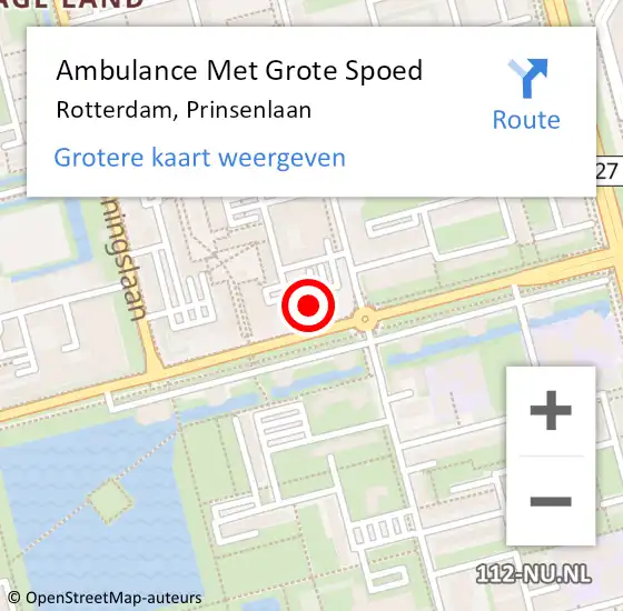 Locatie op kaart van de 112 melding: Ambulance Met Grote Spoed Naar Rotterdam, Prinsenlaan op 18 maart 2024 11:08
