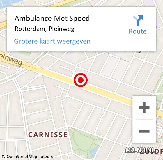 Locatie op kaart van de 112 melding: Ambulance Met Spoed Naar Rotterdam, Pleinweg op 18 maart 2024 11:24