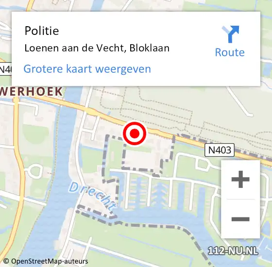 Locatie op kaart van de 112 melding: Politie Loenen aan de Vecht, Bloklaan op 18 maart 2024 11:52