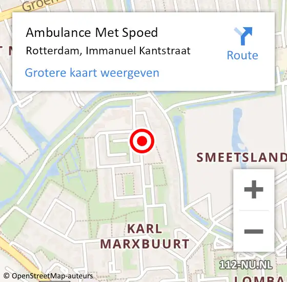 Locatie op kaart van de 112 melding: Ambulance Met Spoed Naar Rotterdam, Immanuel Kantstraat op 18 maart 2024 12:01