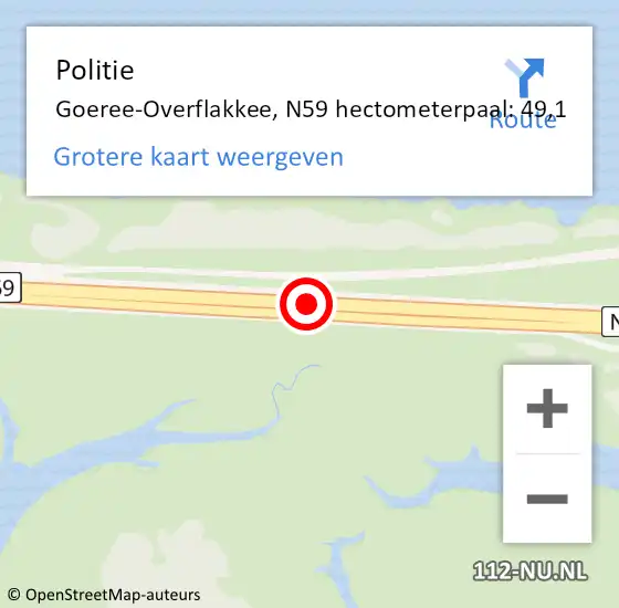 Locatie op kaart van de 112 melding: Politie Goeree-Overflakkee, N59 hectometerpaal: 49,1 op 18 maart 2024 12:30