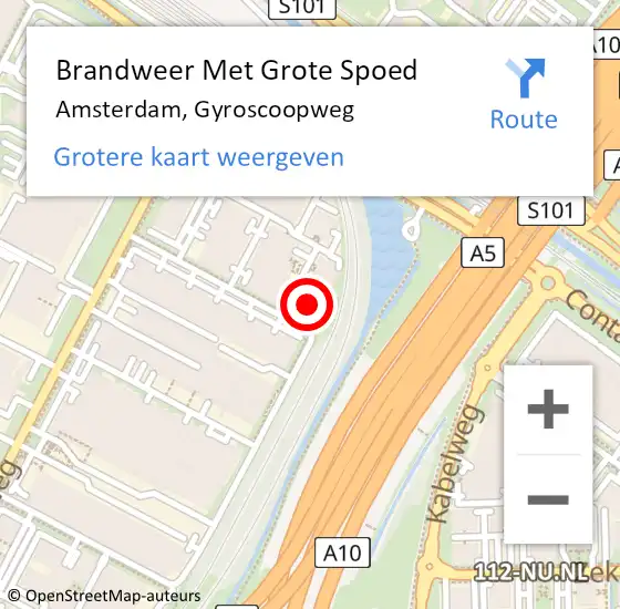 Locatie op kaart van de 112 melding: Brandweer Met Grote Spoed Naar Amsterdam, Gyroscoopweg op 18 maart 2024 12:39