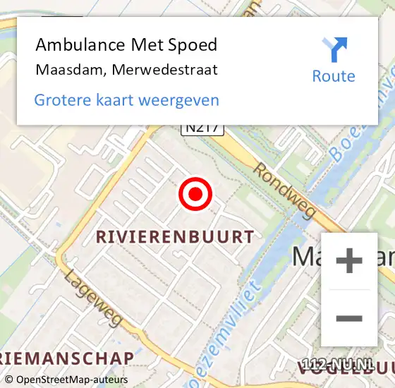 Locatie op kaart van de 112 melding: Ambulance Met Spoed Naar Maasdam, Merwedestraat op 18 maart 2024 12:54