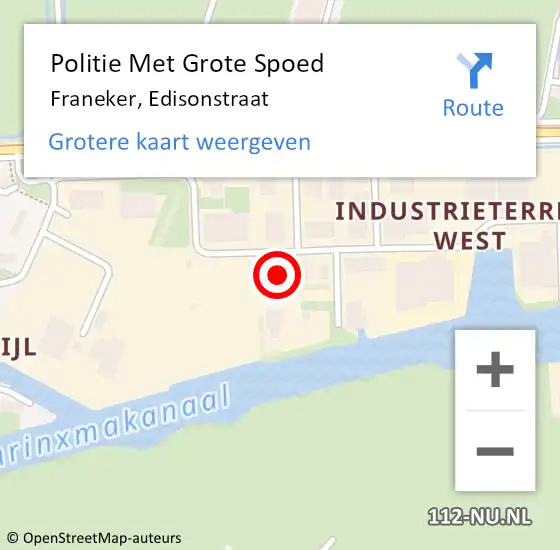 Locatie op kaart van de 112 melding: Politie Met Grote Spoed Naar Franeker, Edisonstraat op 18 maart 2024 13:31