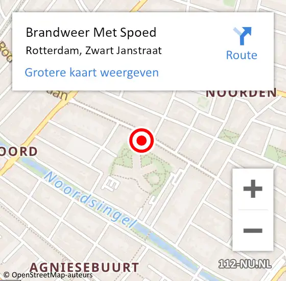 Locatie op kaart van de 112 melding: Brandweer Met Spoed Naar Rotterdam, Zwart Janstraat op 18 maart 2024 15:07
