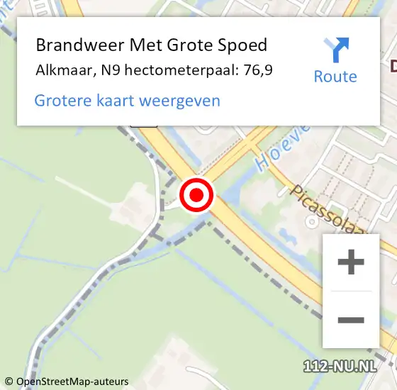 Locatie op kaart van de 112 melding: Brandweer Met Grote Spoed Naar Alkmaar, N9 hectometerpaal: 76,9 op 18 maart 2024 15:08
