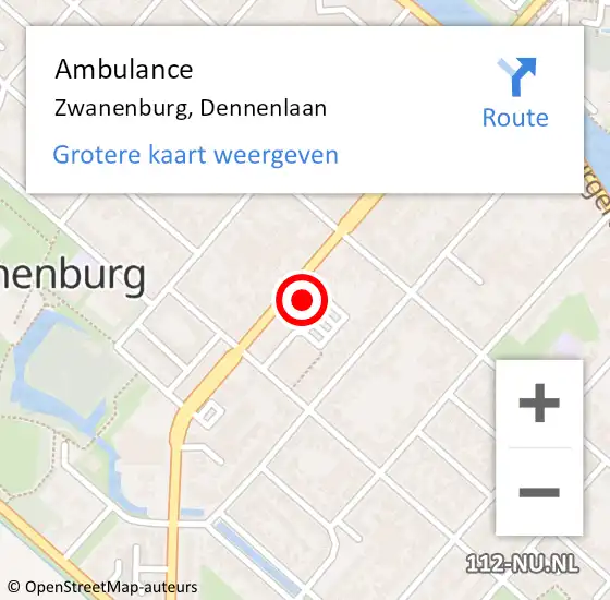 Locatie op kaart van de 112 melding: Ambulance Zwanenburg, Dennenlaan op 18 maart 2024 15:09