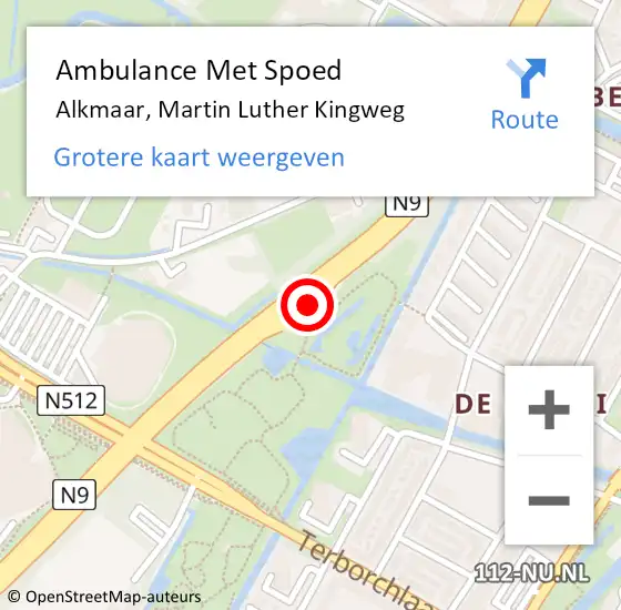 Locatie op kaart van de 112 melding: Ambulance Met Spoed Naar Alkmaar, Martin Luther Kingweg op 18 maart 2024 15:09