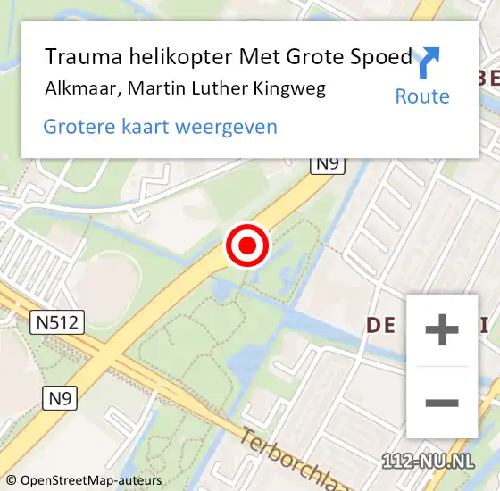 Locatie op kaart van de 112 melding: Trauma helikopter Met Grote Spoed Naar Alkmaar, Martin Luther Kingweg op 18 maart 2024 15:12