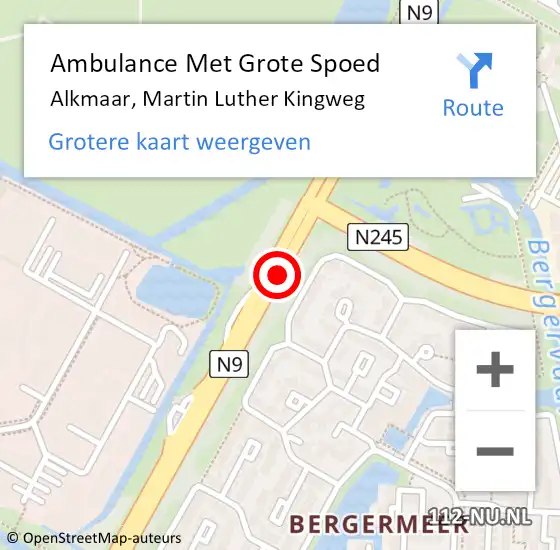 Locatie op kaart van de 112 melding: Ambulance Met Grote Spoed Naar Alkmaar, Martin Luther Kingweg op 18 maart 2024 15:22