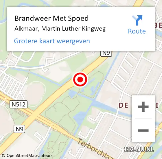 Locatie op kaart van de 112 melding: Brandweer Met Spoed Naar Alkmaar, Martin Luther Kingweg op 18 maart 2024 15:25