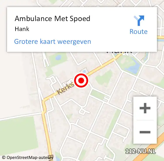 Locatie op kaart van de 112 melding: Ambulance Met Spoed Naar Hank op 18 maart 2024 15:51