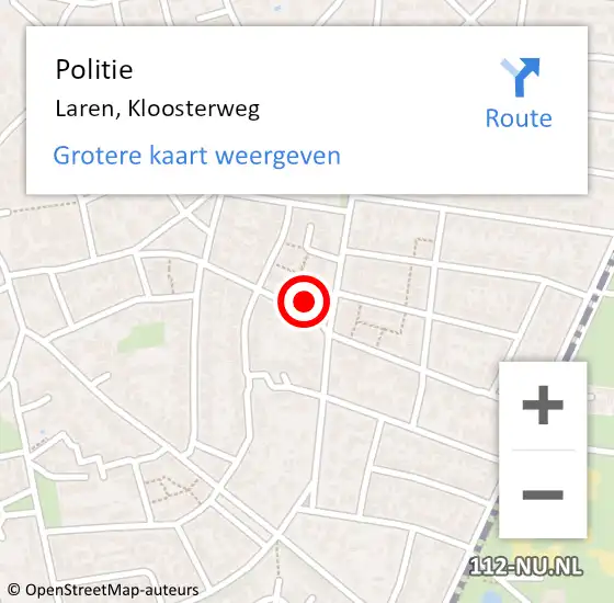 Locatie op kaart van de 112 melding: Politie Laren, Kloosterweg op 18 maart 2024 16:20