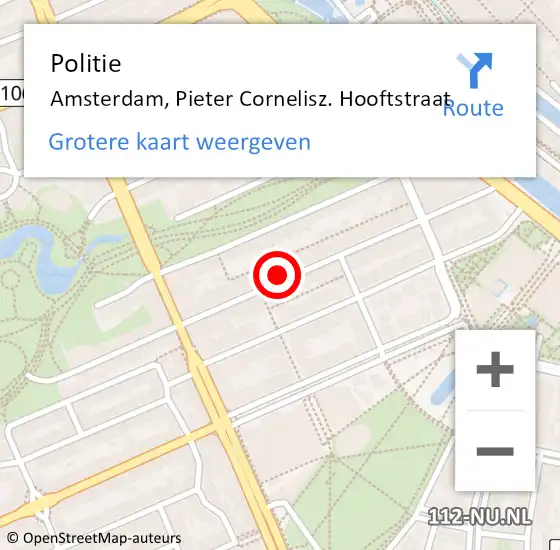 Locatie op kaart van de 112 melding: Politie Amsterdam, Pieter Cornelisz. Hooftstraat op 18 maart 2024 16:20