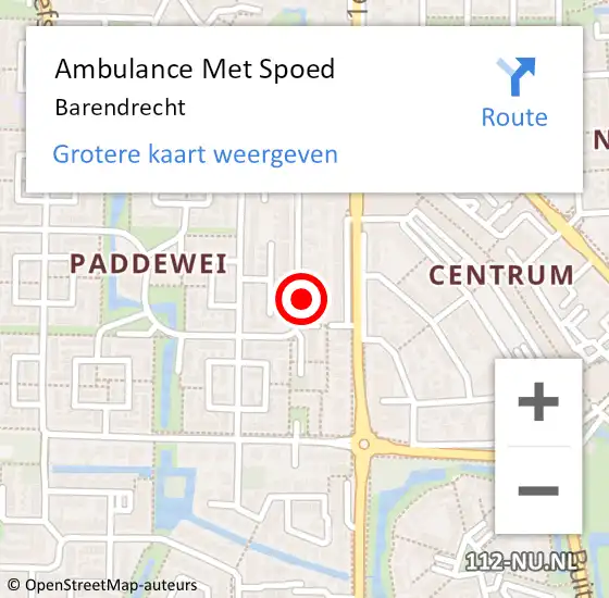 Locatie op kaart van de 112 melding: Ambulance Met Spoed Naar Barendrecht op 18 maart 2024 16:35