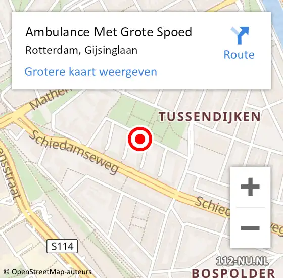 Locatie op kaart van de 112 melding: Ambulance Met Grote Spoed Naar Rotterdam, Gijsinglaan op 18 maart 2024 16:37