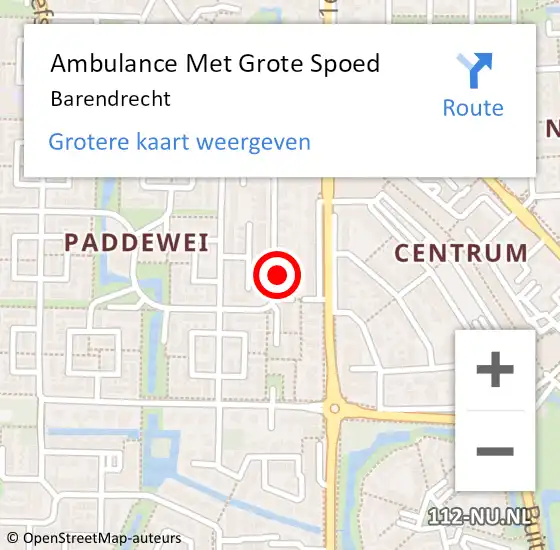 Locatie op kaart van de 112 melding: Ambulance Met Grote Spoed Naar Barendrecht op 18 maart 2024 16:55