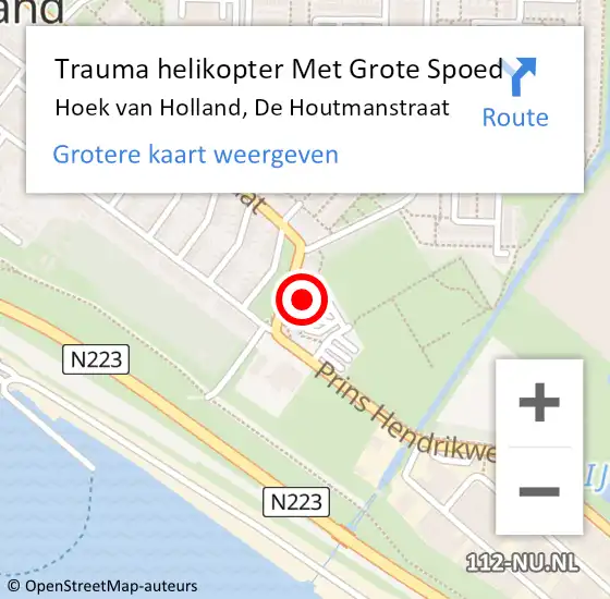 Locatie op kaart van de 112 melding: Trauma helikopter Met Grote Spoed Naar Hoek van Holland, De Houtmanstraat op 18 maart 2024 17:00