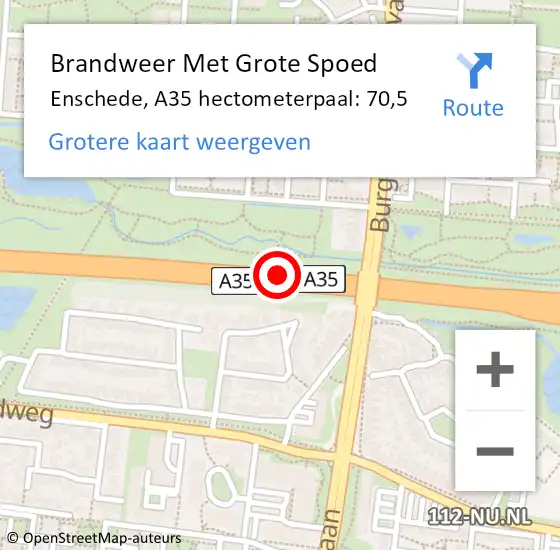 Locatie op kaart van de 112 melding: Brandweer Met Grote Spoed Naar Enschede, A35 hectometerpaal: 70,5 op 18 maart 2024 17:15