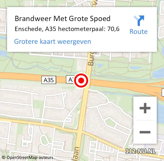 Locatie op kaart van de 112 melding: Brandweer Met Grote Spoed Naar Enschede, A35 hectometerpaal: 70,6 op 18 maart 2024 17:18