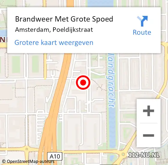 Locatie op kaart van de 112 melding: Brandweer Met Grote Spoed Naar Amsterdam, Poeldijkstraat op 18 maart 2024 17:45