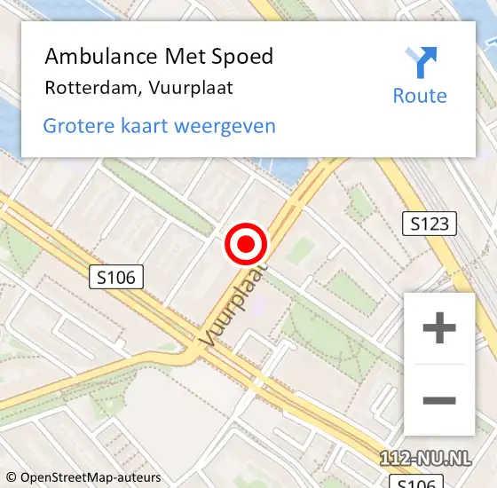 Locatie op kaart van de 112 melding: Ambulance Met Spoed Naar Rotterdam, Vuurplaat op 18 maart 2024 17:57