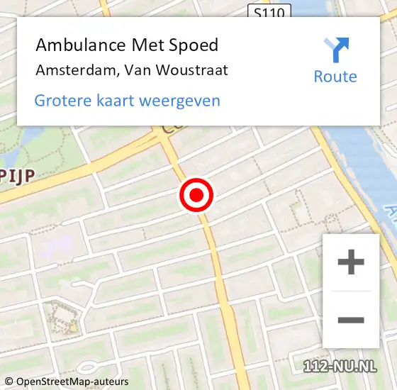 Locatie op kaart van de 112 melding: Ambulance Met Spoed Naar Amsterdam, Van Woustraat op 18 maart 2024 18:05