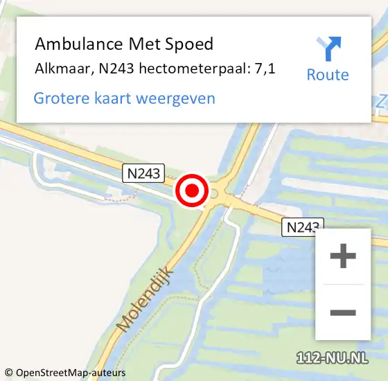 Locatie op kaart van de 112 melding: Ambulance Met Spoed Naar Alkmaar, N243 hectometerpaal: 7,1 op 18 maart 2024 18:18