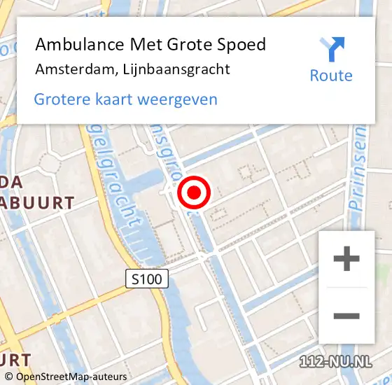 Locatie op kaart van de 112 melding: Ambulance Met Grote Spoed Naar Amsterdam, Lijnbaansgracht op 18 maart 2024 19:08