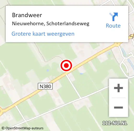 Locatie op kaart van de 112 melding: Brandweer Nieuwehorne, Schoterlandseweg op 18 maart 2024 19:47