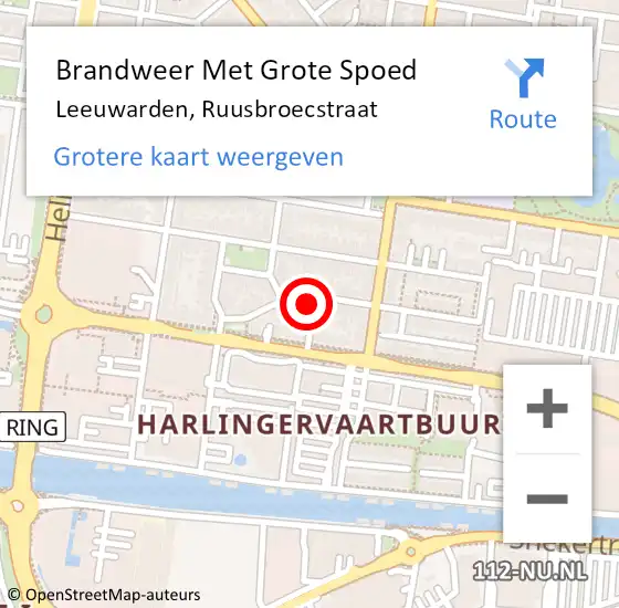 Locatie op kaart van de 112 melding: Brandweer Met Grote Spoed Naar Leeuwarden, Ruusbroecstraat op 18 maart 2024 19:47