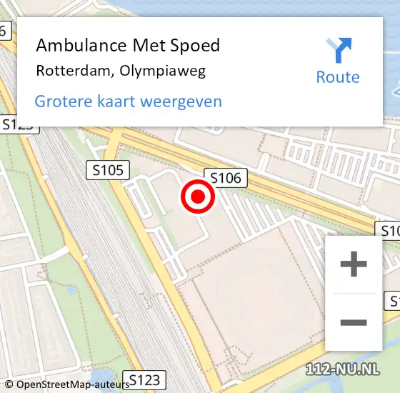 Locatie op kaart van de 112 melding: Ambulance Met Spoed Naar Rotterdam, Olympiaweg op 18 maart 2024 19:54