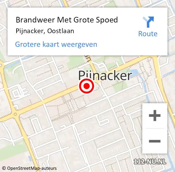 Locatie op kaart van de 112 melding: Brandweer Met Grote Spoed Naar Pijnacker, Oostlaan op 18 maart 2024 19:58